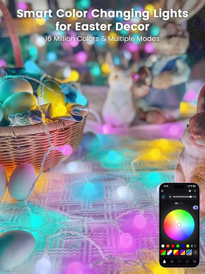 2026 New 46ft Smart Color Changing Easter Lights Outdoor Indoor | 100 LED RGB - Image 2