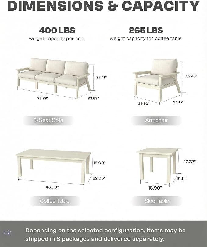 HDPE 5 Piece Patio Furniture Set, Outdoor Couch - Image 2