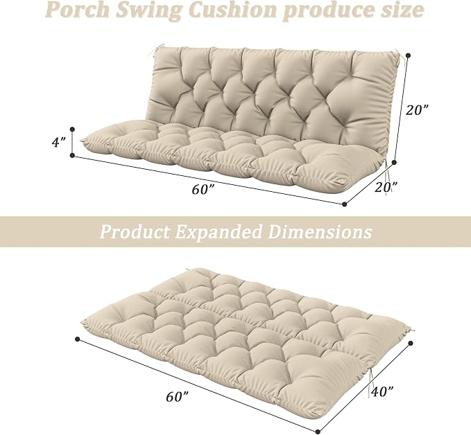 Porch Swing Cushion with Backrest 2-3 Seater Outdoor Bench Cushions Waterproof - Image 2