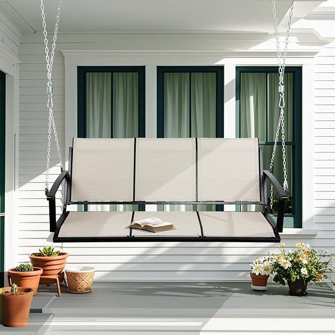 Textilene 3 Seat Hanging Swing, 5.2FT Patio Bench Swing, 660lbs Heavy Duty - Image 8