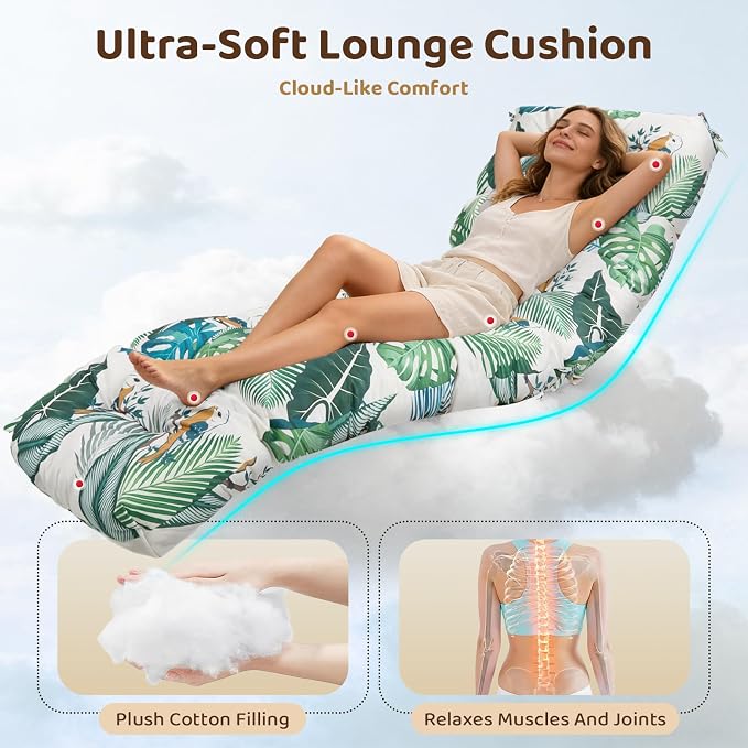 Waterproof Outdoor Chaise Lounge Chair Cushion 75.1 x 22 x 4.72 Inches UV - Image 8
