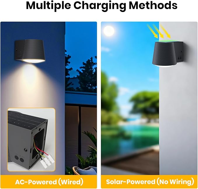 Outdoor Wall Light Fixture, AC/Solar Charging Front Porch Lights Wall Mount - Image 2