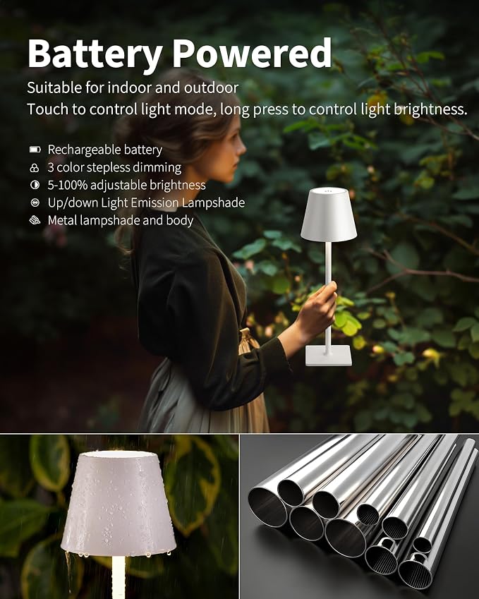 KDG 2 Pack Cordless Table Lamp, Portable LED Desk Lamp, 5000mAh Battery Operated - Image 4