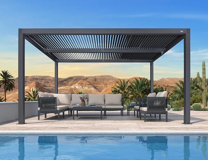 PURPLE LEAF Louvered Pergola 94AS 10' x 14' Outdoor Aluminum Pergola by PURPLELEAF