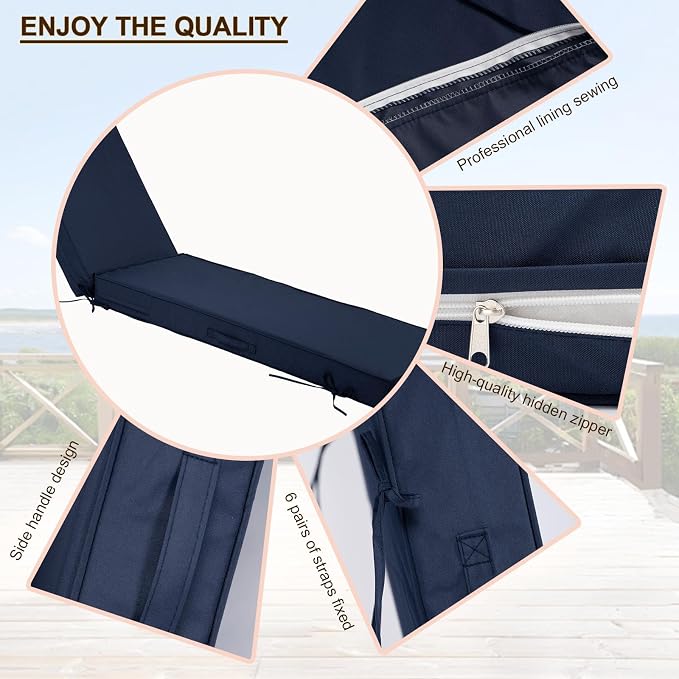 Outdoor Chaise Lounge Cushions, 4 Inch Thick Waterproof Fade Resistant Patio - Image 3
