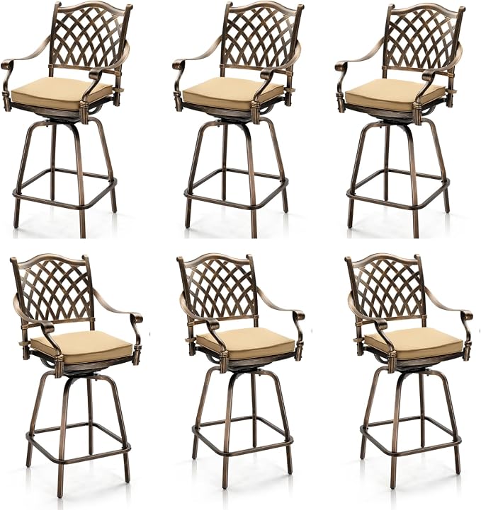 Outvita Outdoor Patio Swivel Bar Stools Set of 6, All-Weather Cast Aluminum Bar by Outvita