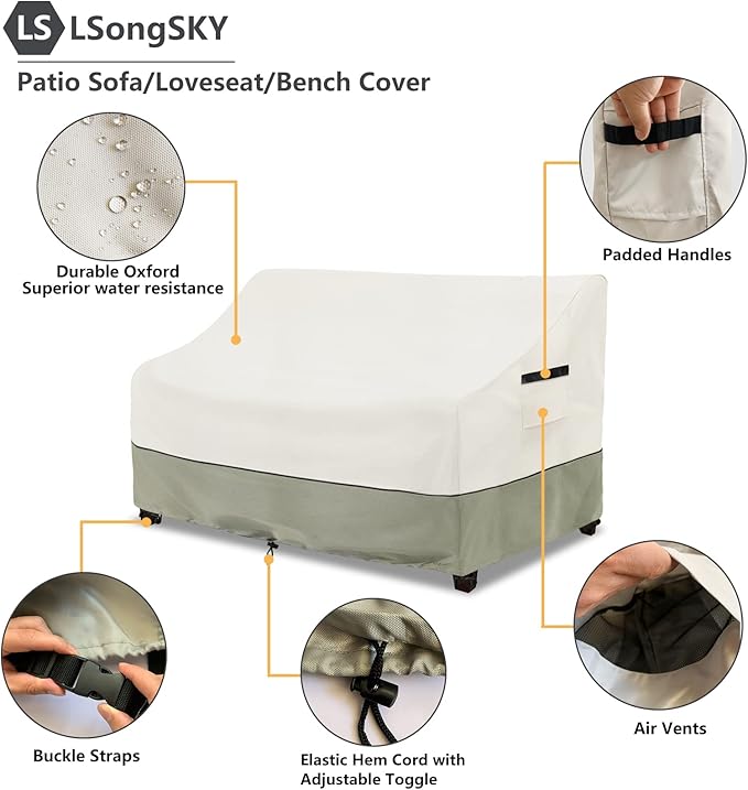 Patio 3-Seater Sofa Cover, Outdoor Couch Cover Fits up to 85W x 38D x 35H Inches - Image 4