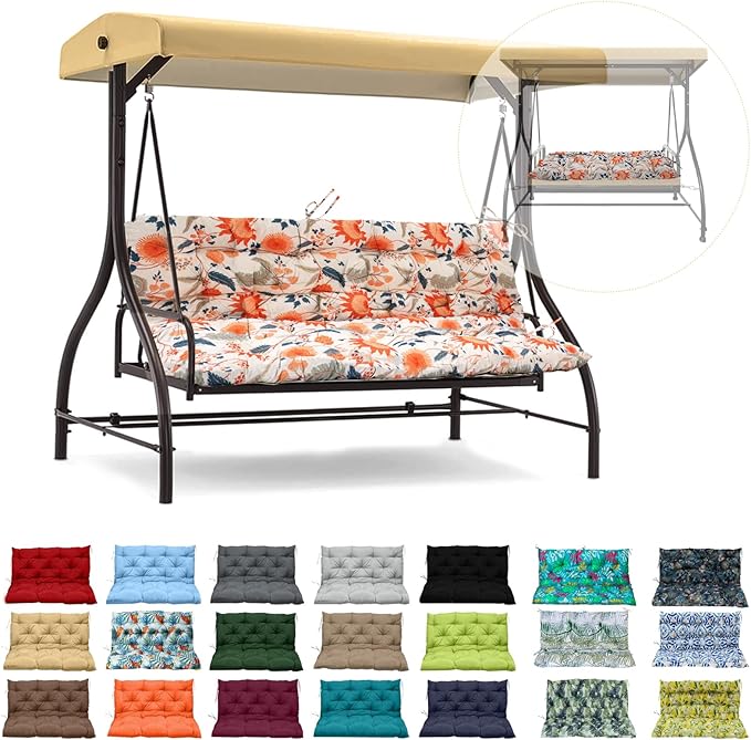 Waterproof Porch Swing Cushion Replacement, 2–3 Seat Swing Seat Cushion by RUFXIEZW