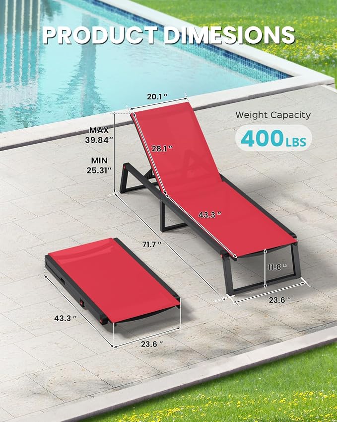 Aluminum Chaise Lounge Chair Outdoor, Foldable & Assembly Free Patio Pool - Image 2