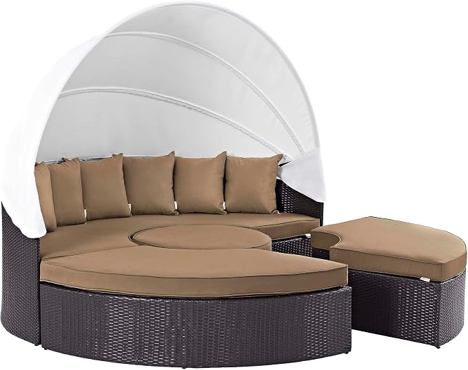 Modway Convene Wicker Rattan Outdoor Patio Retractable Canopy Round Poolside - Image 5