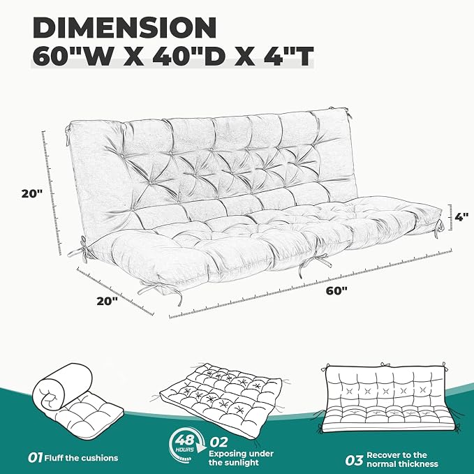 Porch Swing Cushions, Waterproof Swing Cushions Replacement - Image 5