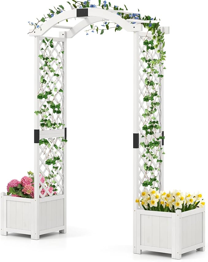 Giantex Garden Arbor with Planter Boxes, Wooden Arch with Trellis and Raised by Giantex