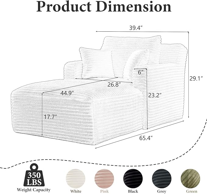 65.4" Chaise Lounge Chair Indoor, Oversized Boneless Chaise Lounge Comfy - Image 2