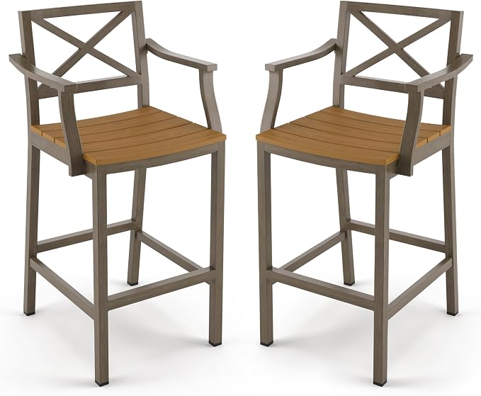 Outdoor Bar Stools Set of 2, 26 Inch All Weather HDPS Patio Counter Height by COZYMAN