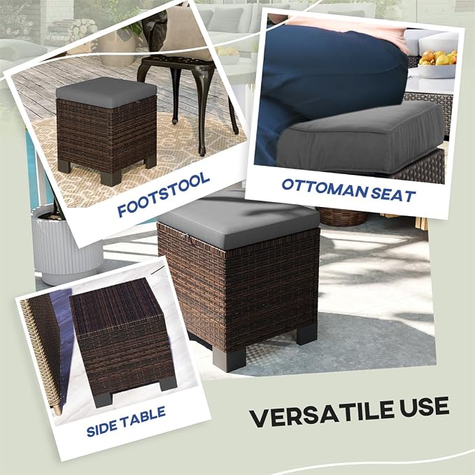 SSLine Outdoor Rattan Ottoman Set, 15.7W x 15.7D x 18.1H inches, All Weather - Image 6