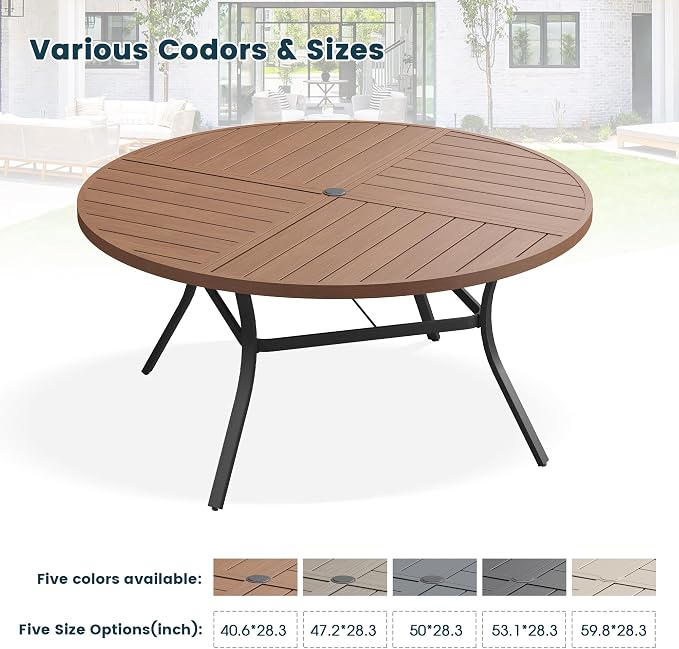 Patio Dining Table for 6, Round Metal Outdoor Table - Image 5