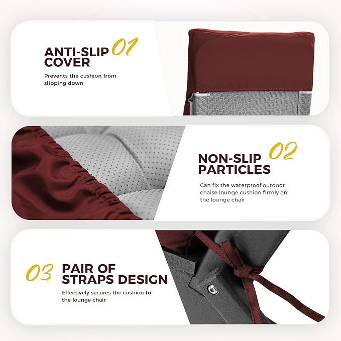 Outdoor Chaise Lounge Chair Cushion 74.4 x 22 x 4.7 Inches Non-Slip Lounge - Image 4