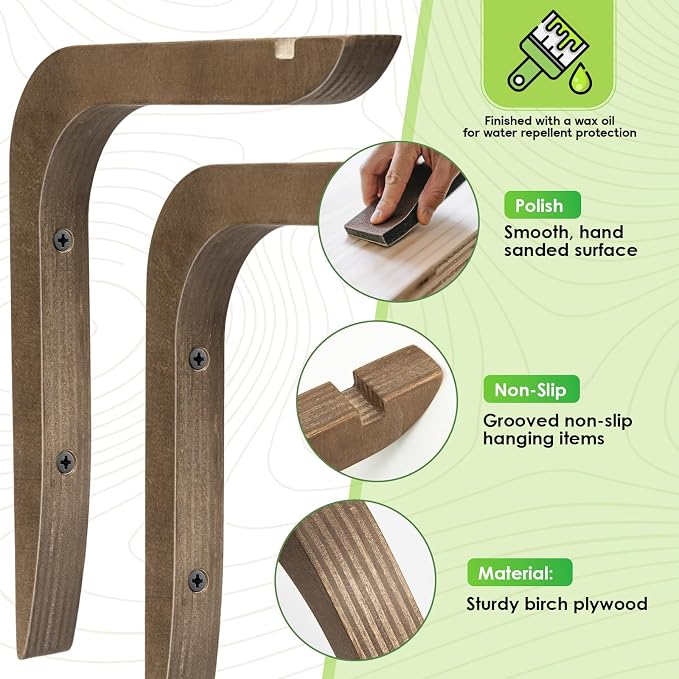 USION Wooden Plant Hangers Indoor Wall Mount, 8.6-Inch Hanging Plant Hooks - Image 5