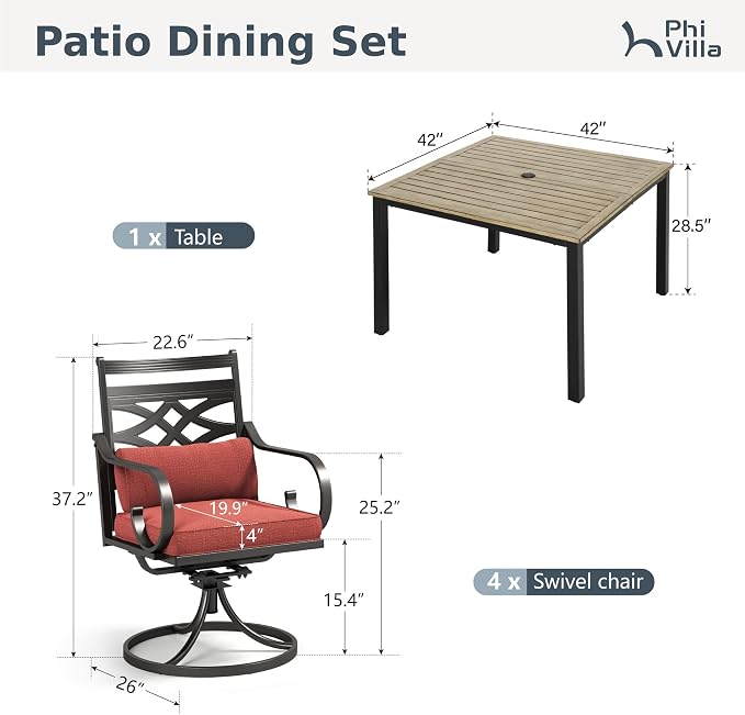 PHI VILLA 5 Pieces Outdoor Dining Set - Image 2