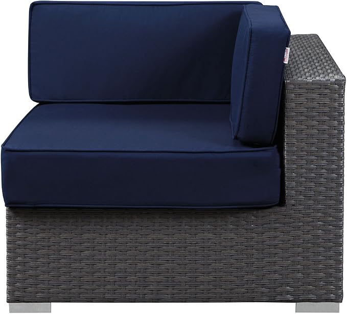 Modway Sojourn Wicker Rattan Outdoor Patio Sunbrella Fabric Corner in Canvas - Image 6