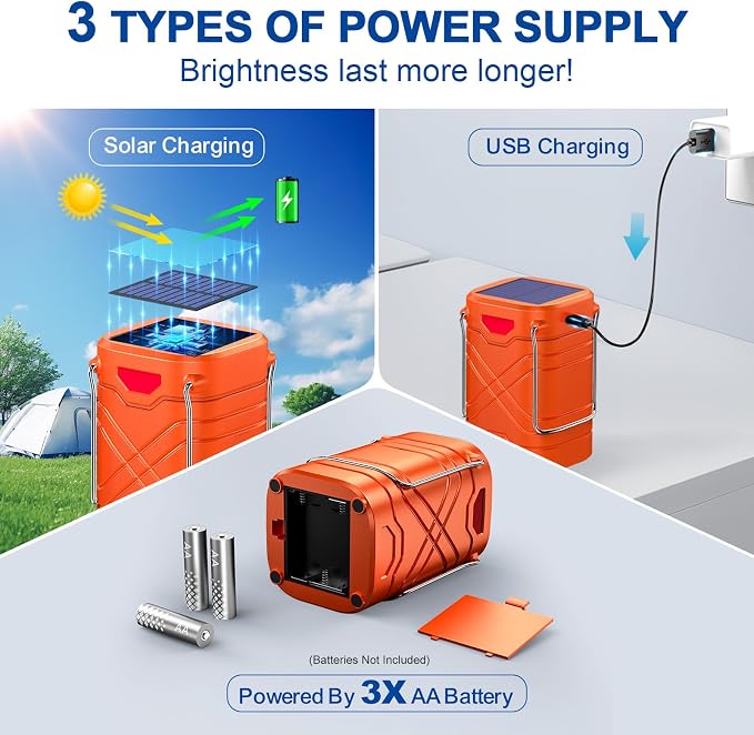 LETMY 4 Pack Camping Lantern, Rechargeable LED Lanterns, Solar Lantern Battery - Image 2