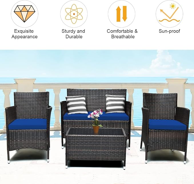 COSTWAY 8PCS Rattan Patio Furniture Set, Outdoor Wicker Rattan Chairs - Image 5