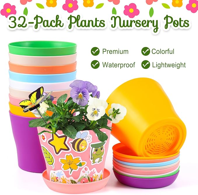 32 Set Garden Plastic Pot Craft Kit DIY Flower Plant Crafts Nursery Pots - Image 3