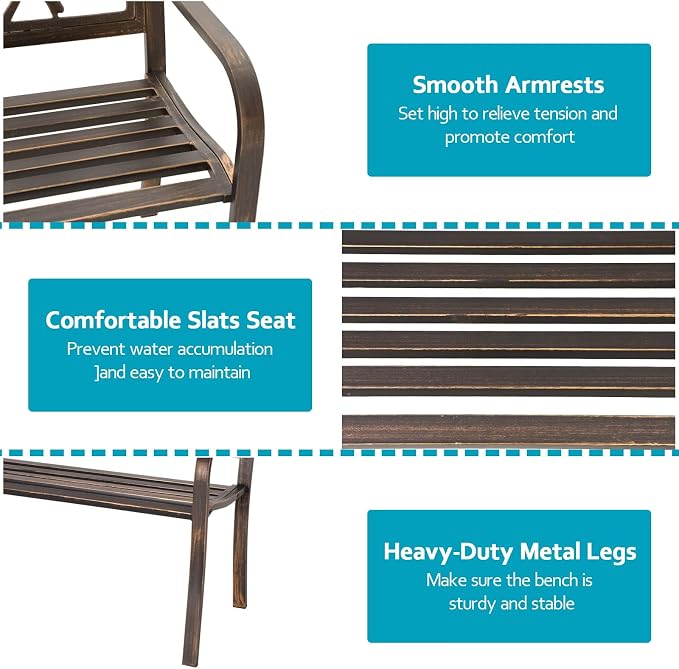 MFSTUDIO Outdoor Metal Bench Set of 2, Patio Metal Frame Park Bench - Image 5