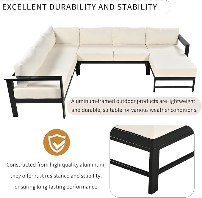 Merax 6-Seat Outdoor Patio Furniture Set, U-Shaped Aluminum Sectional Sofa - Image 4