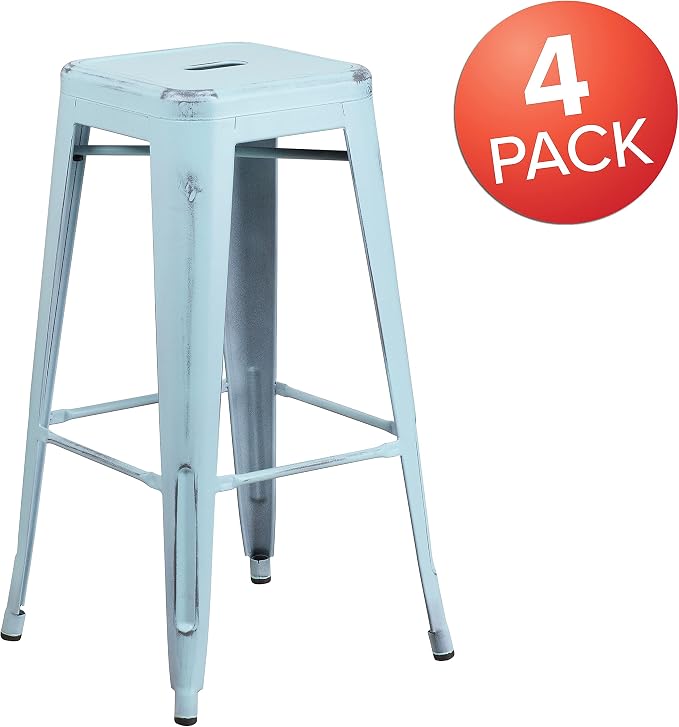 Flash Furniture Kai Commercial Grade 4 Pack 30" High Backless Distressed - Image 4