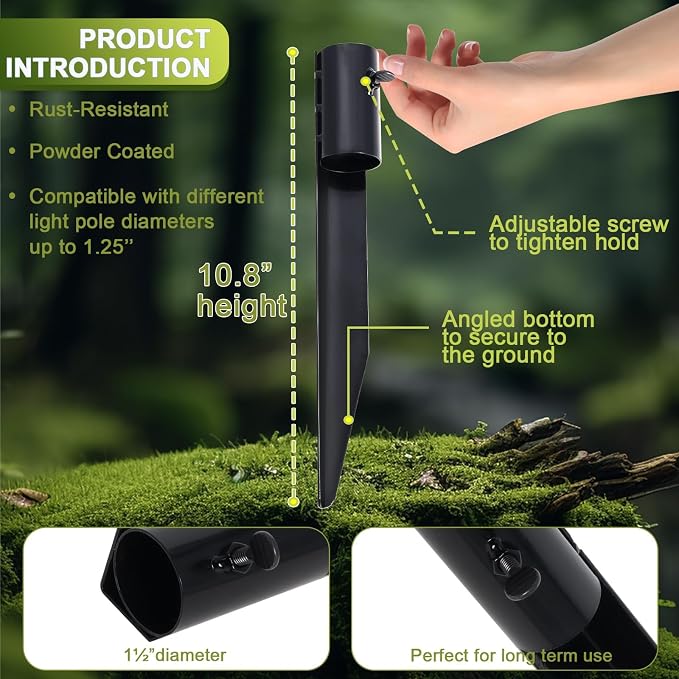Steel Torch Stakes for Tiki Torches, Freestanding Poles and Solar Lights - Image 5