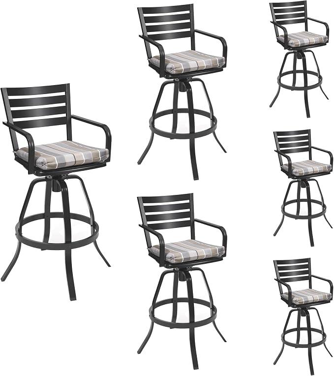 Pellebant Outdoor Swivel Barstools Set of 6, Aluminum 29.5" Bar Height Stool by Pellebant