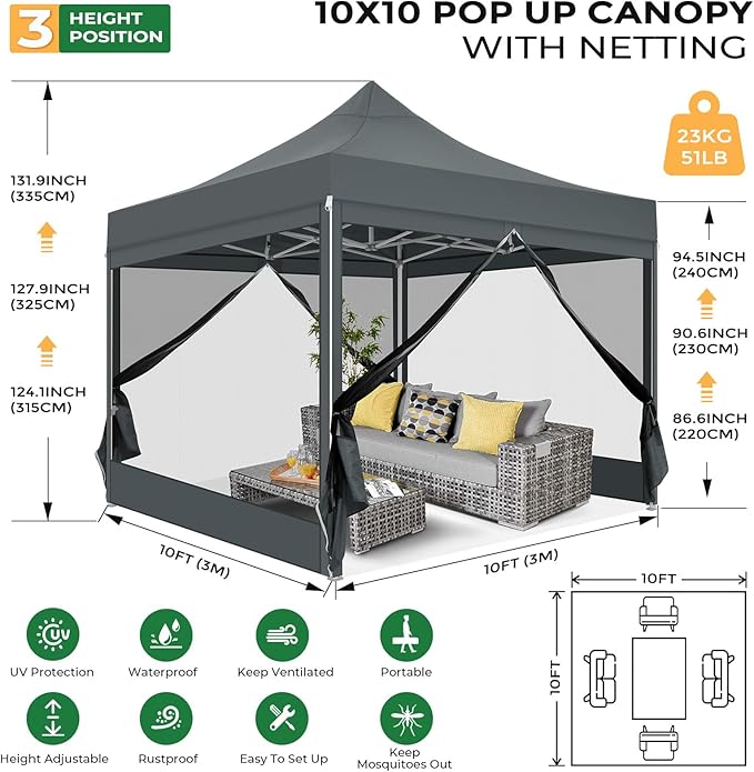 COBIZI 10x10 Heavy Duty Pop Up Canopy - Image 3