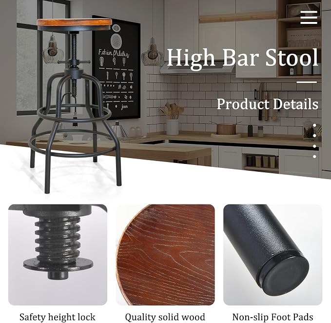 LOKKHAN Vintage Industrial Barstools - Image 5