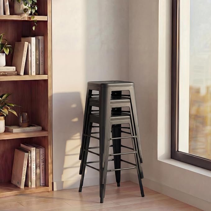Shahoo 24 Inches Metal Bar Stools Counter Height Stackable Backless Stools - Image 7