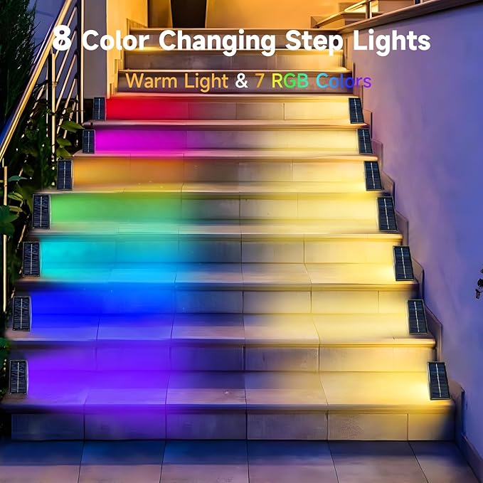 Solar Step Lights Outdoor, 6 Pack Solar Stair Lights Waterproof, Warm White/7 - Image 2