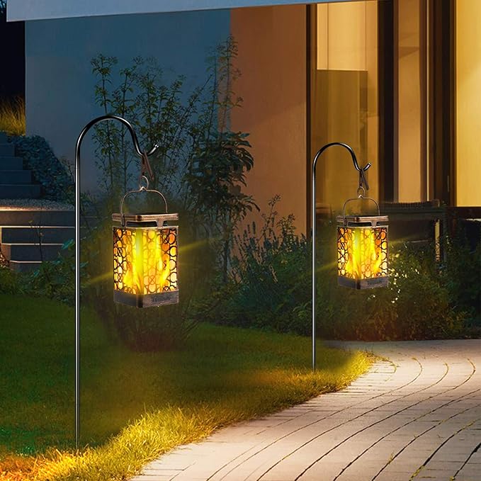 TomCare Solar Lights Upgraded Solar Lantern Flickering Flame Outdoor Hanging - Image 5
