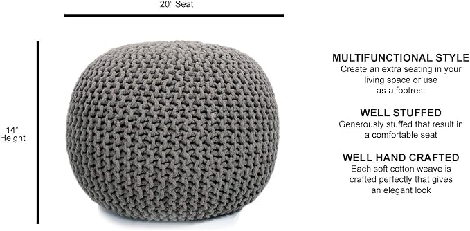 FRELISH DECOR Round Pouf Ottoman Hand Knitted 100% Cotton Pouf - Image 3