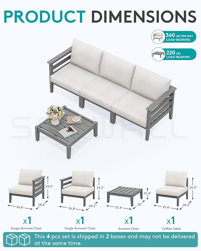 SERWALL HDPE Patio Furniture Set, 4 Pieces Outdoor Sectional Sofa Set, - Image 2
