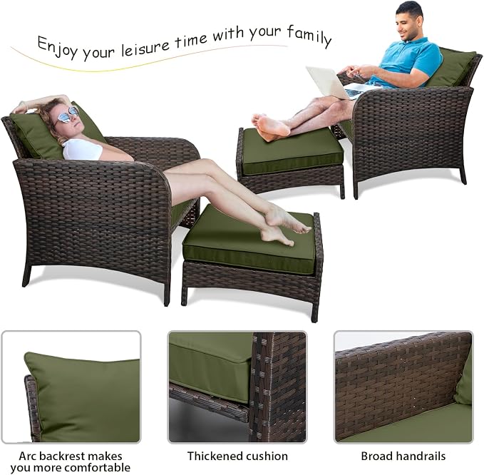 LEVELEVE Balcony Furniture 5 Piece Patio Conversation Set, PE Wicker Rattan - Image 7