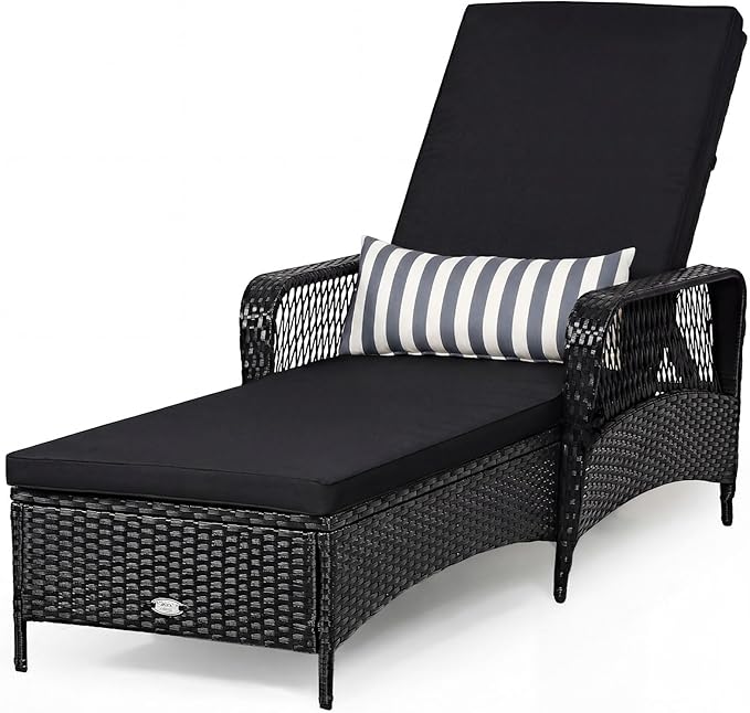 COSTWAY PE Rattan Chaise Lounge Chair, 6 Gear Adjustable Recliner by COSTWAY