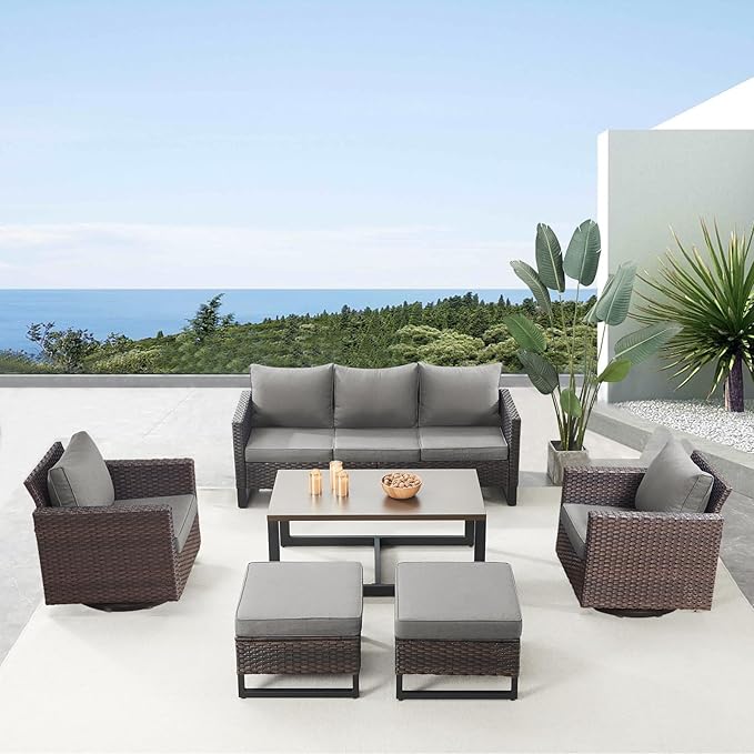 Belord 6 Piece Outdoor Furniture Patio Wicker Sofa Set, Oversize Outdoor Swivel - Image 2