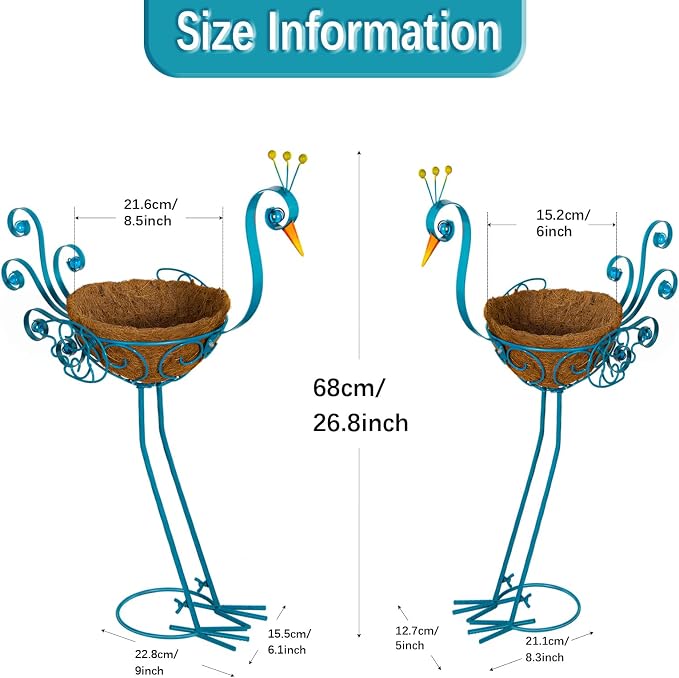Set of 2 Blue Peacock Outdoor Planters - Image 3