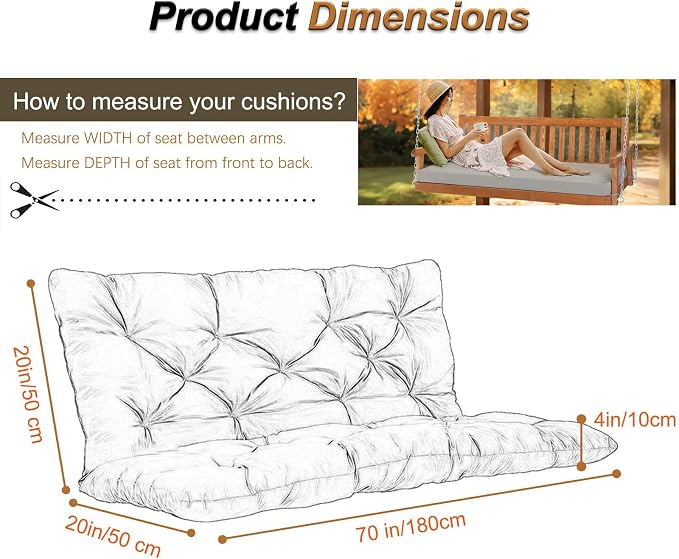 2-3 Seat Swing Replacement Cushion, Outdoor Bench Cushions - Image 3