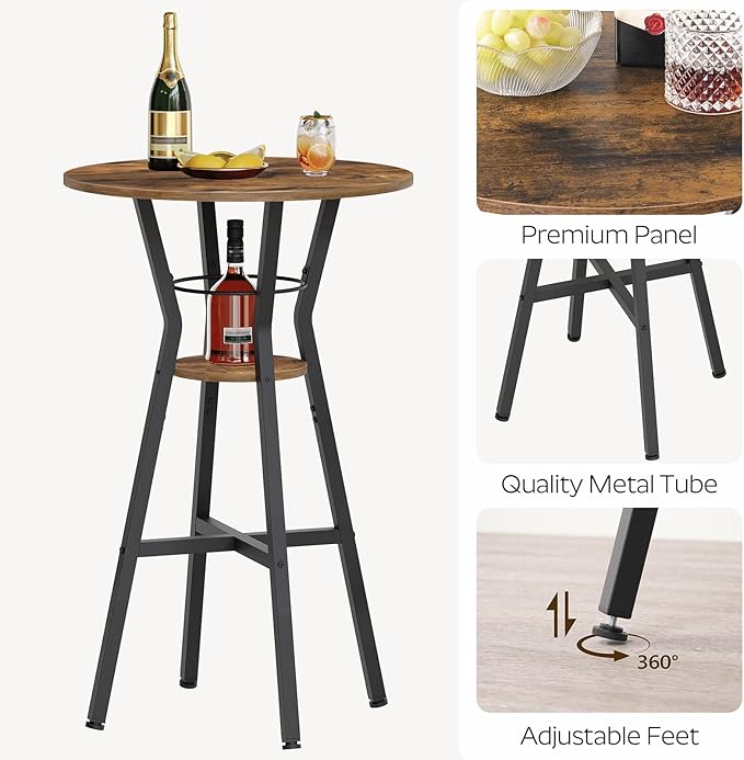 Bar Table, 2-Tier Round High Top Table, Pub Table, Home Bar Counter Height - Image 5