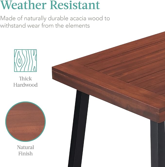 Best Choice Products 6-Person Indoor Outdoor Acacia Wood Dining Table, Picnic - Image 5