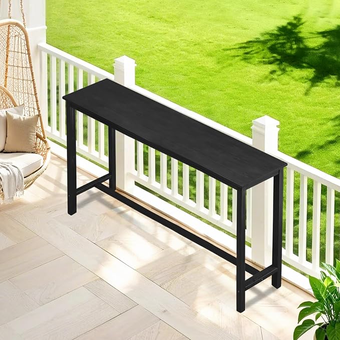 VINGLI Wooden Outdoor Bar Table, Wood Patio Counter Height Table, - Image 7