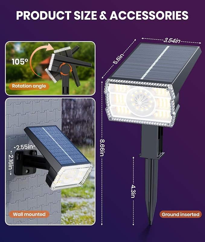 8-Pack Solar Spot Lights Outdoor Multicolor IP67 Waterproof RGB - Image 5