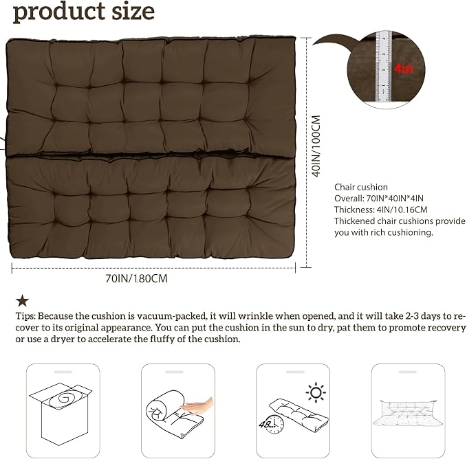 Outside Benches Cushion with Backrest, Thicken Waterproof Swing Cushions 2/3 - Image 5