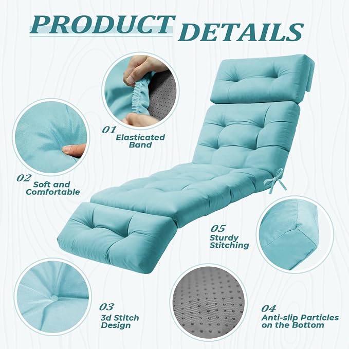 Waterproof Long Lounger Chair Cushion Outdoor Chaise Lounge Chair Cushionswith - Image 2